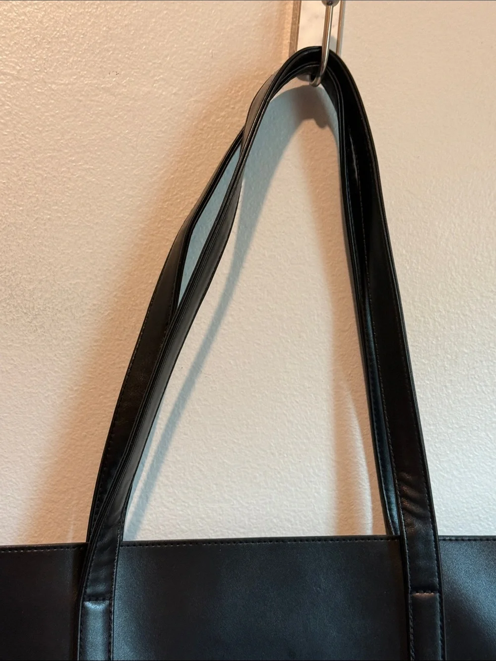 GOOD GIRL Carolina Herrera Black Faux Leather Tote Gold Logo Plaque Perfume Bag
